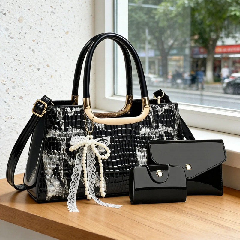 Women Bags Crossbody - Women's Handbag Set, Crocodile Pattern Evening
